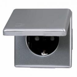 Steckdose mit Klappdeckel und erhöhtem Berührungsschutz - Serie Vision - KOPP stahlfarben (Metall-Oberfläche) - (12,20 Euro)