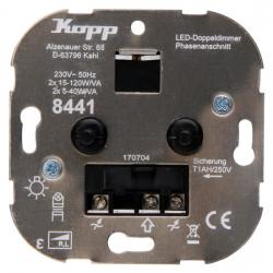 Doppel-Dreh-LED-Dimmer mit 2 x Dreh-Ausschalter für konv. Trafos - 2 x 15-120 W/VA - LED 2 x 5-40 W - Einsatz einzeln - KOPP 