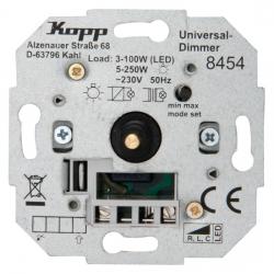 Dreh-Universal-LED-Dimmer-Einsatz mit Druck-Ausschalter - Phasenan-/ Phasenabschnitt - 5-250 W/VA - LED 3-100 W - KOPP 