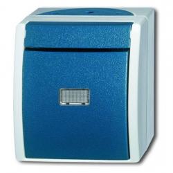 Taster (Schließer mit N-Klemme) mit Beleuchtung und transparenter Kalotte - Serie Ocean IP 44 - BUSCH-JAEGER grau/blaugrün - (24,01 Euro)