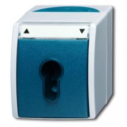 Profilhalbzylinder-Jalousie-Schlüssel-Schalter/Taster - Jalousie-Tast-Rast-Schalter 2-polig - Ocean IP 44 - BUSCH-JAEGER grau/blaugrün - (123,73 Euro)